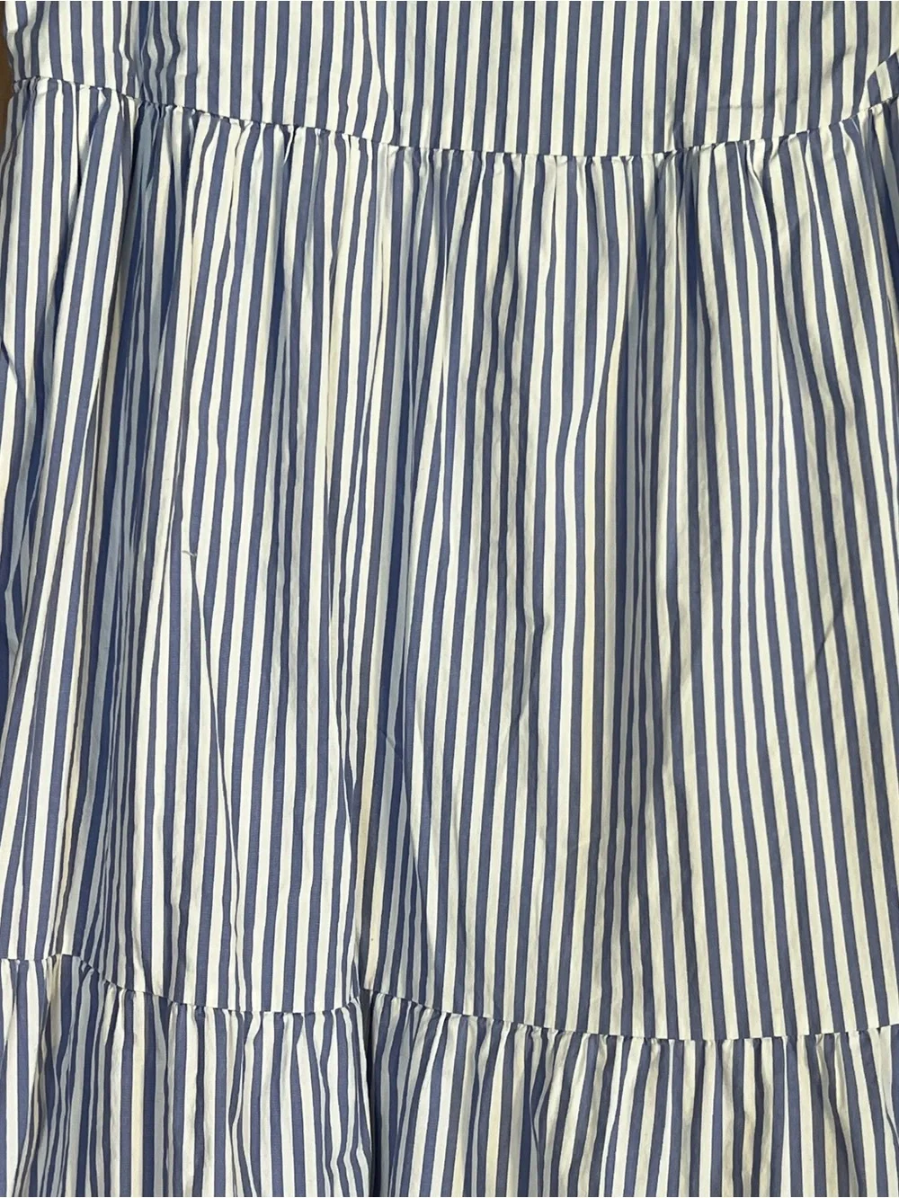 J. Crew Blue and White Striped Sleeveless Tiered Dress